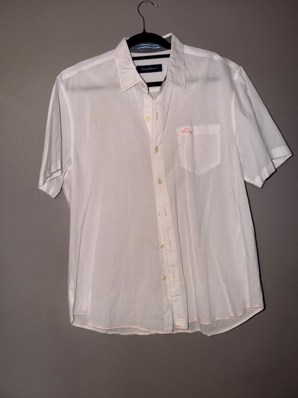 Tommy Bahama White Short-Sleeve Button-Down with Coral Accent